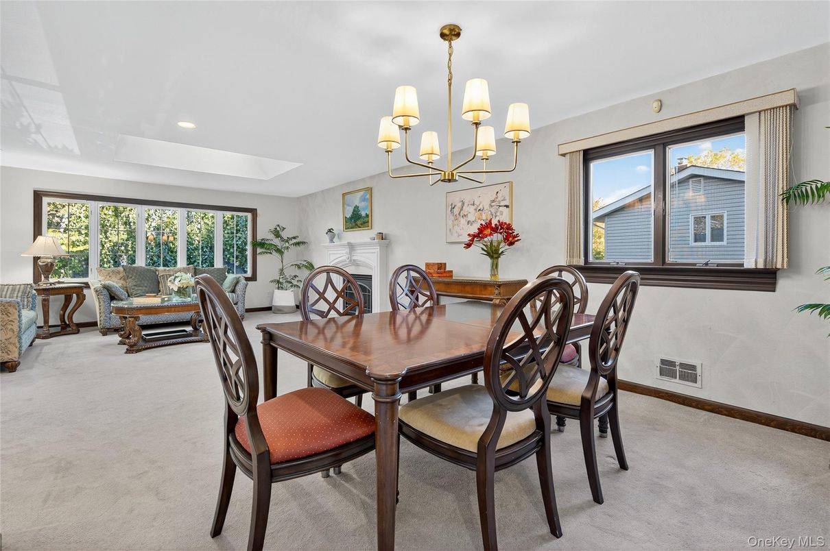 Chandelier, Dining room, Fireplace, Interior, Living room, Recessed Lighting