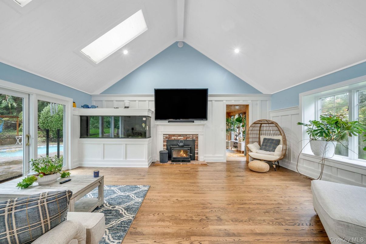 Fireplace, Interior, Recessed Lighting, Wood Texture Flooring