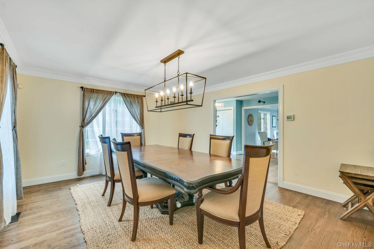 Dining room, Interior, Pendant Lights, Wood Texture Flooring