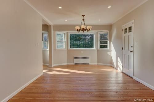 Chandelier, Empty room, Interior, Recessed Lighting, Wood Texture Flooring