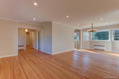 Chandelier, Empty room, Interior, Recessed Lighting, Wood Texture Flooring