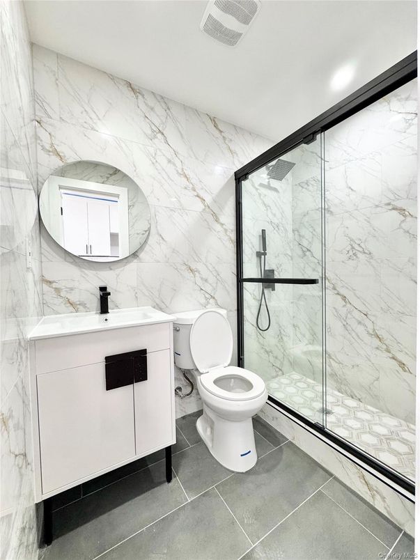 Bathroom, Glass Shower, Interior, Marble Walls, Recessed Lighting