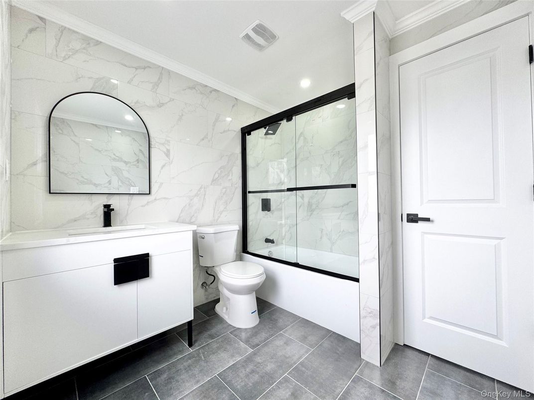Bathroom, Glass Shower, Interior, Marble Walls, Recessed Lighting