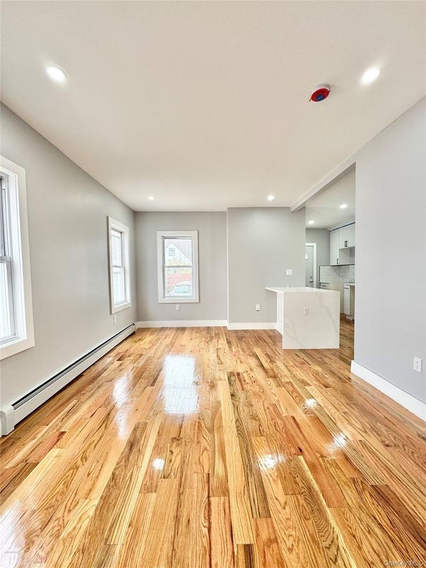 Empty room, Interior, Kitchen, Recessed Lighting, Wood Texture Flooring