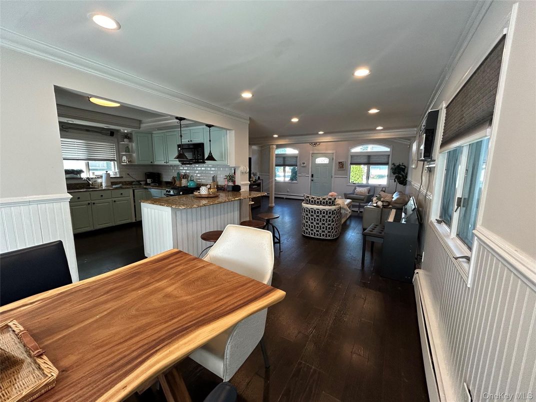 Dining room, Interior, Kitchen, Living room, Recessed Lighting, Wood Texture Flooring