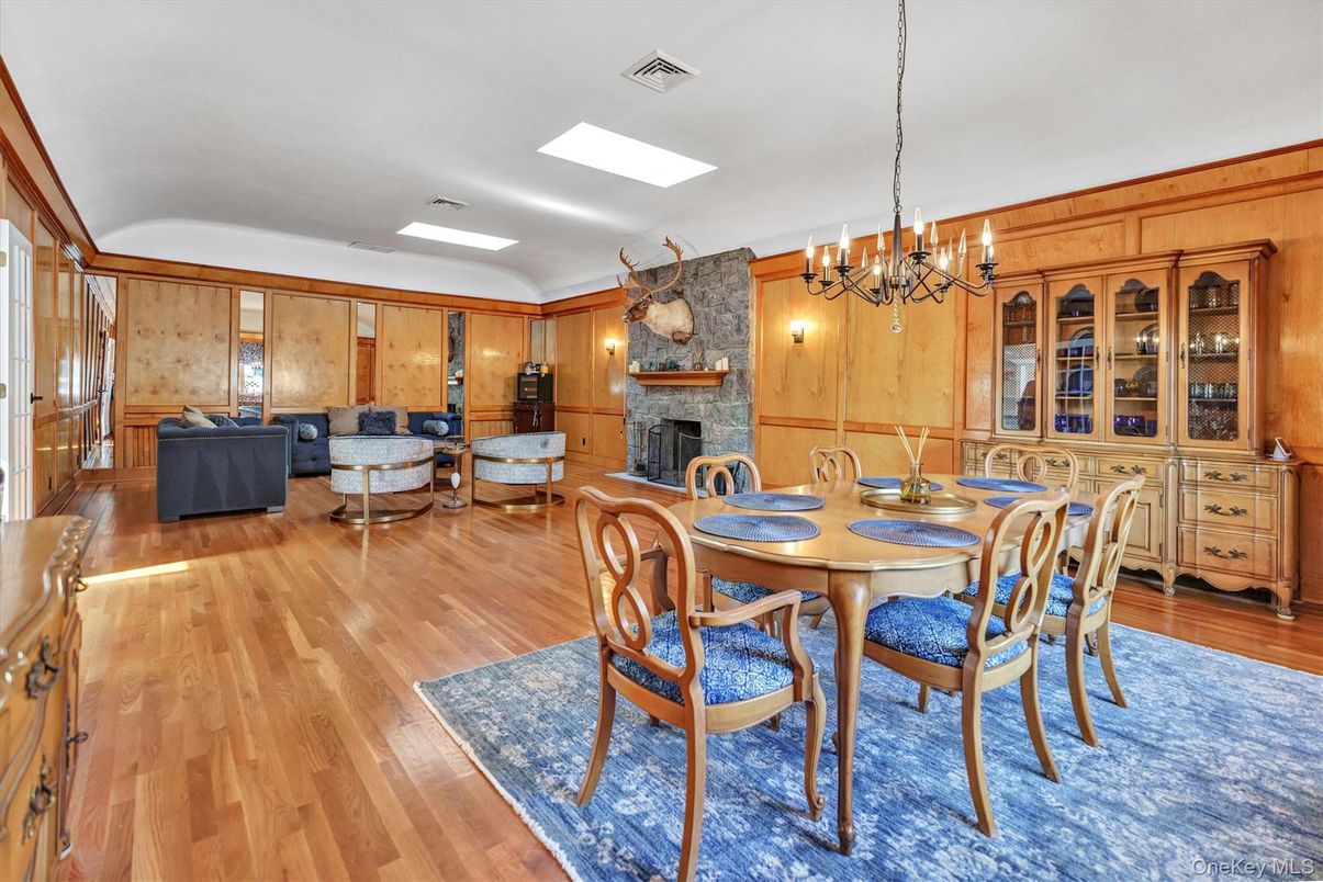 Chandelier, Dining room, Fireplace, Interior, Living room, Wood Texture Flooring