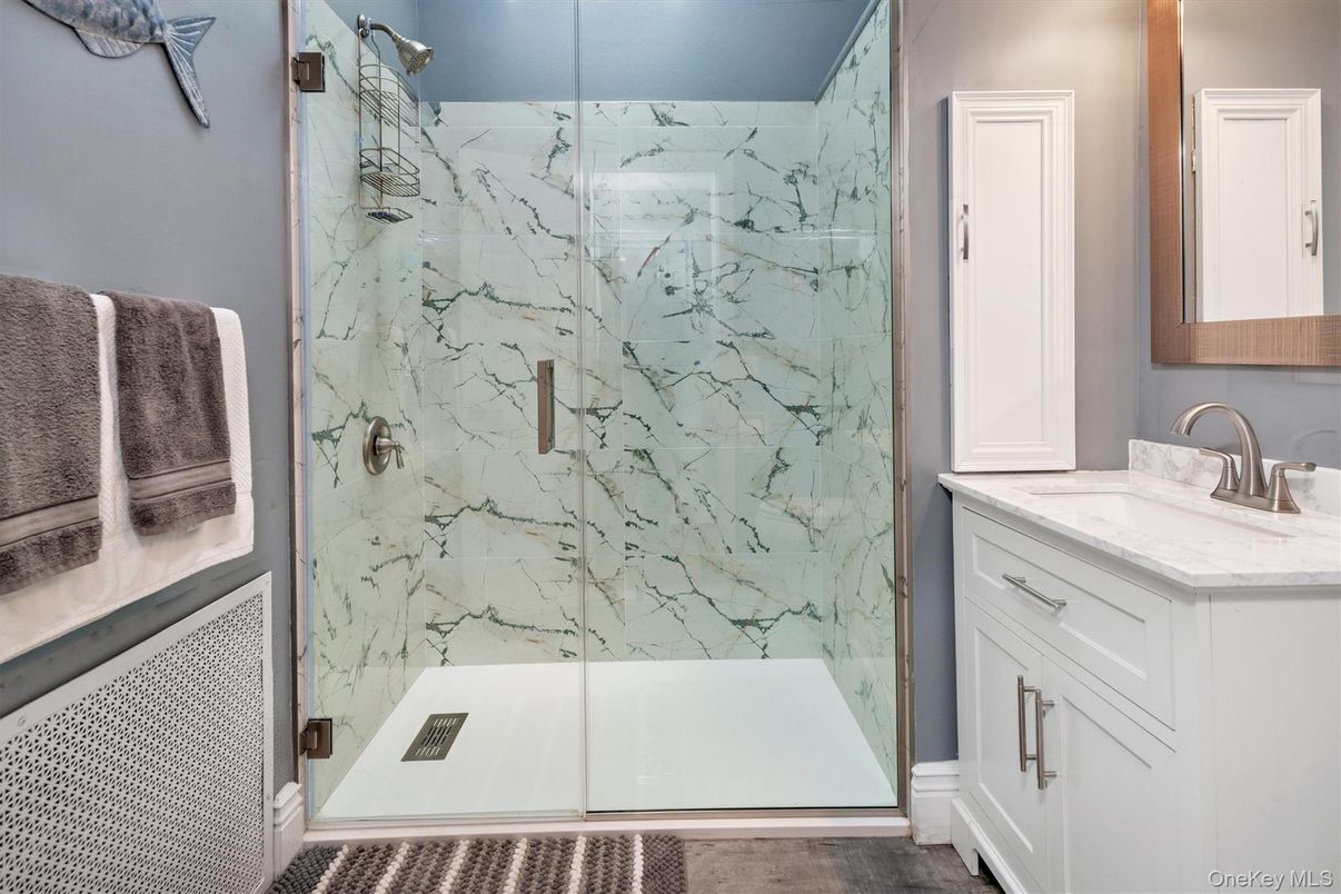 Bathroom, Glass Shower, Interior, Marble Walls