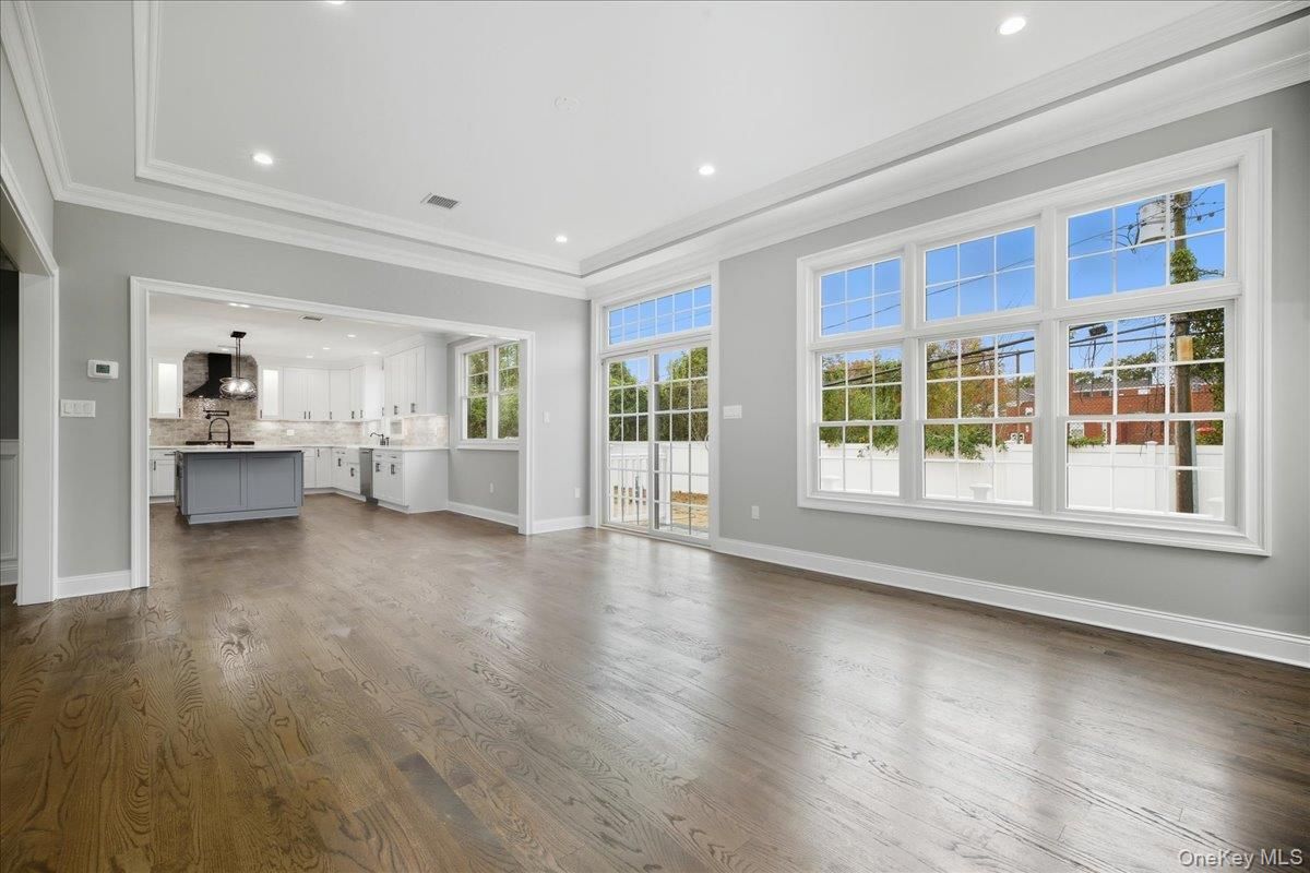 Empty room, Interior, Kitchen, Recessed Lighting, Wood Texture Flooring