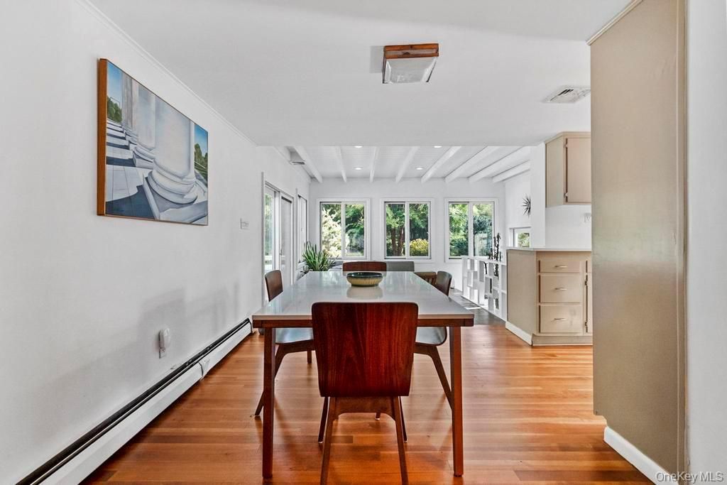 Dining room, Interior, Recessed Lighting, Wood Texture Flooring