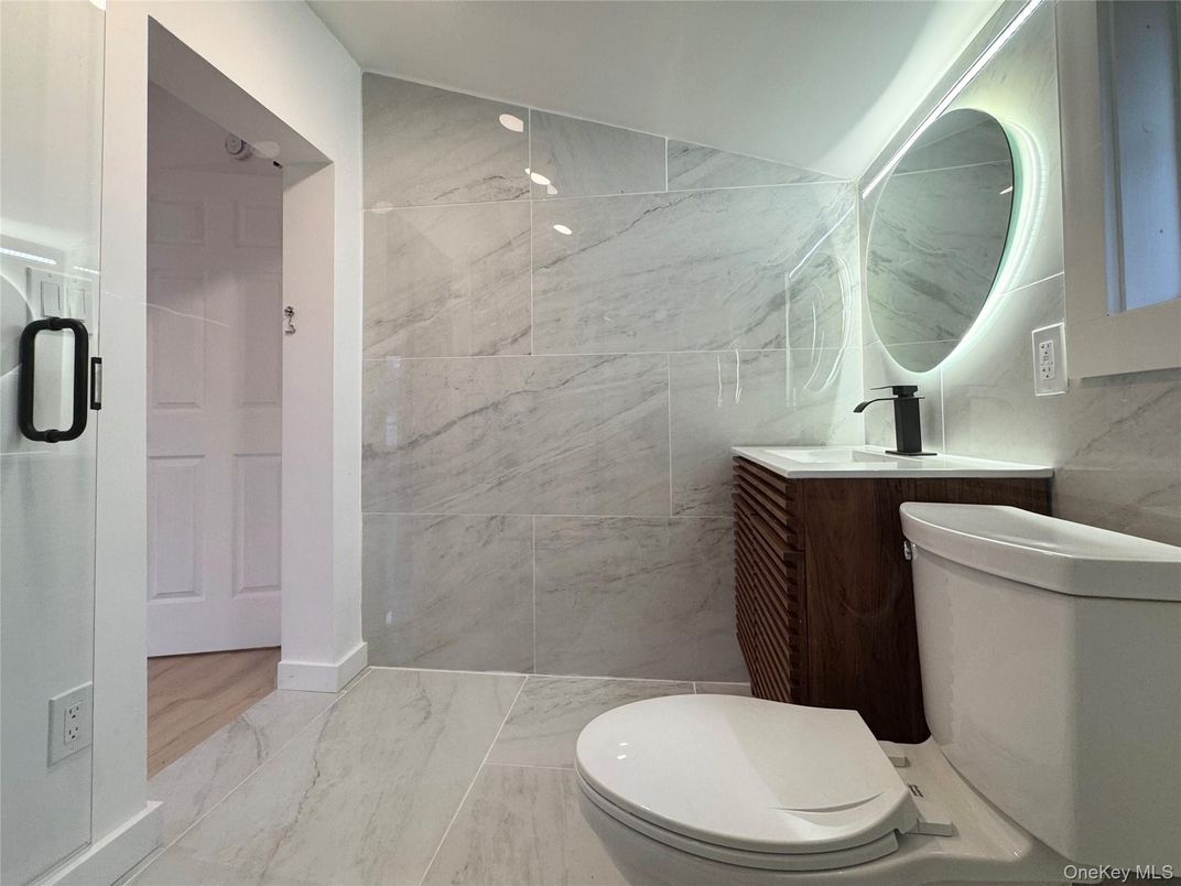 Bathroom, Interior, Marble, Marble Walls, Wood Texture Flooring