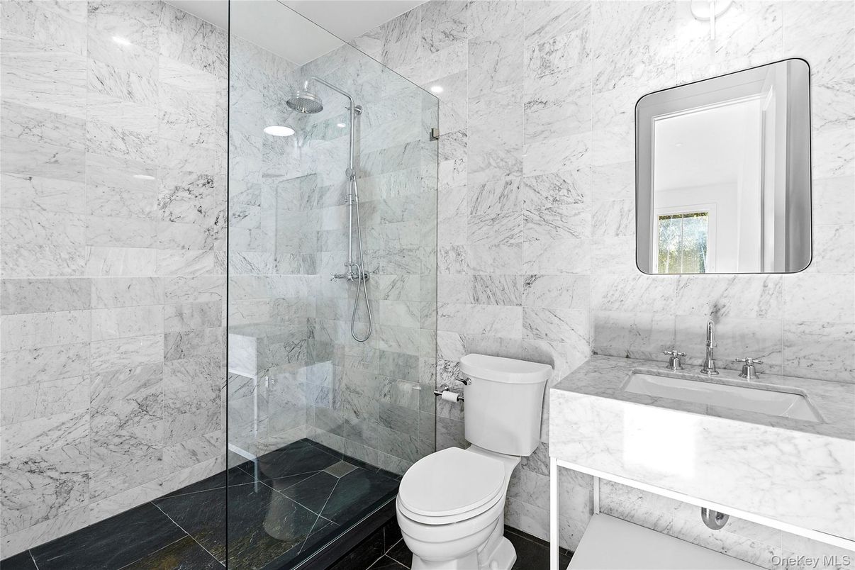 Bathroom, Glass Shower, Interior, Marble Walls