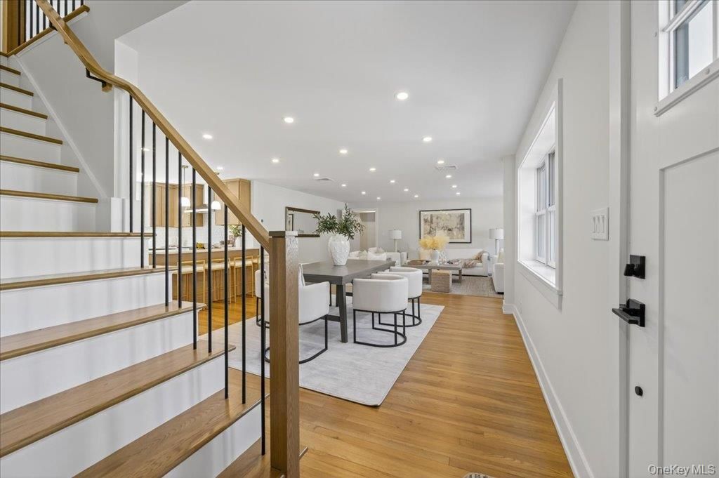Dining room, Interior, Living room, Recessed Lighting, Wood Texture Flooring