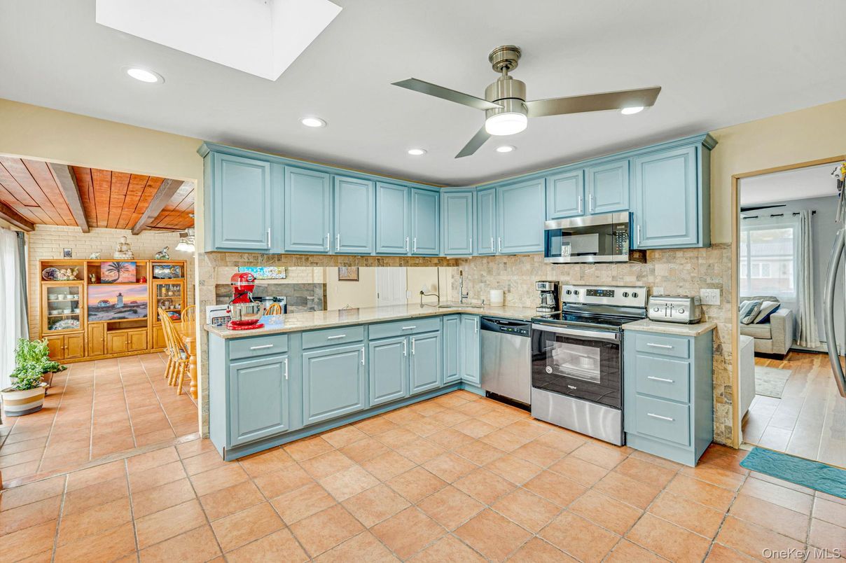 Interior, Kitchen, Recessed Lighting, Stainless Steel Appliances, Wooden Ceilings