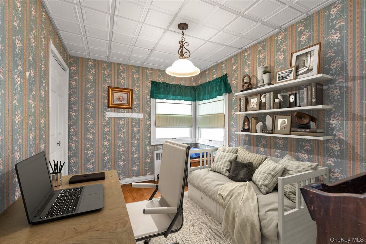 Home Office, Interior, Pendant Lights, Wood Texture Flooring