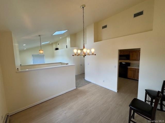 Chandelier, Empty room, Interior, Kitchen, Pendant Lights, Recessed Lighting, Wood Texture Flooring