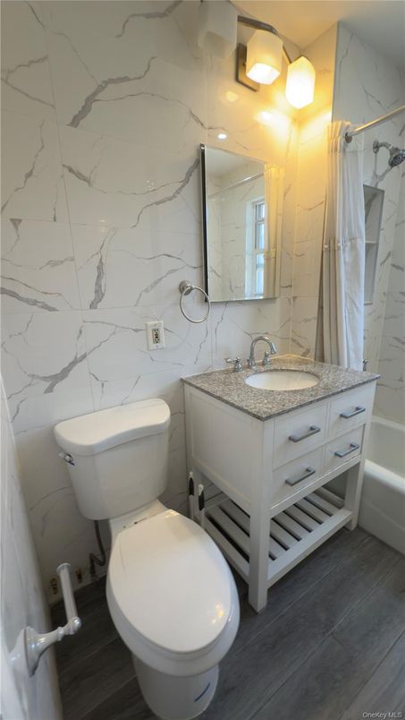 Bathroom, Interior, Marble Walls, Wood Texture Flooring