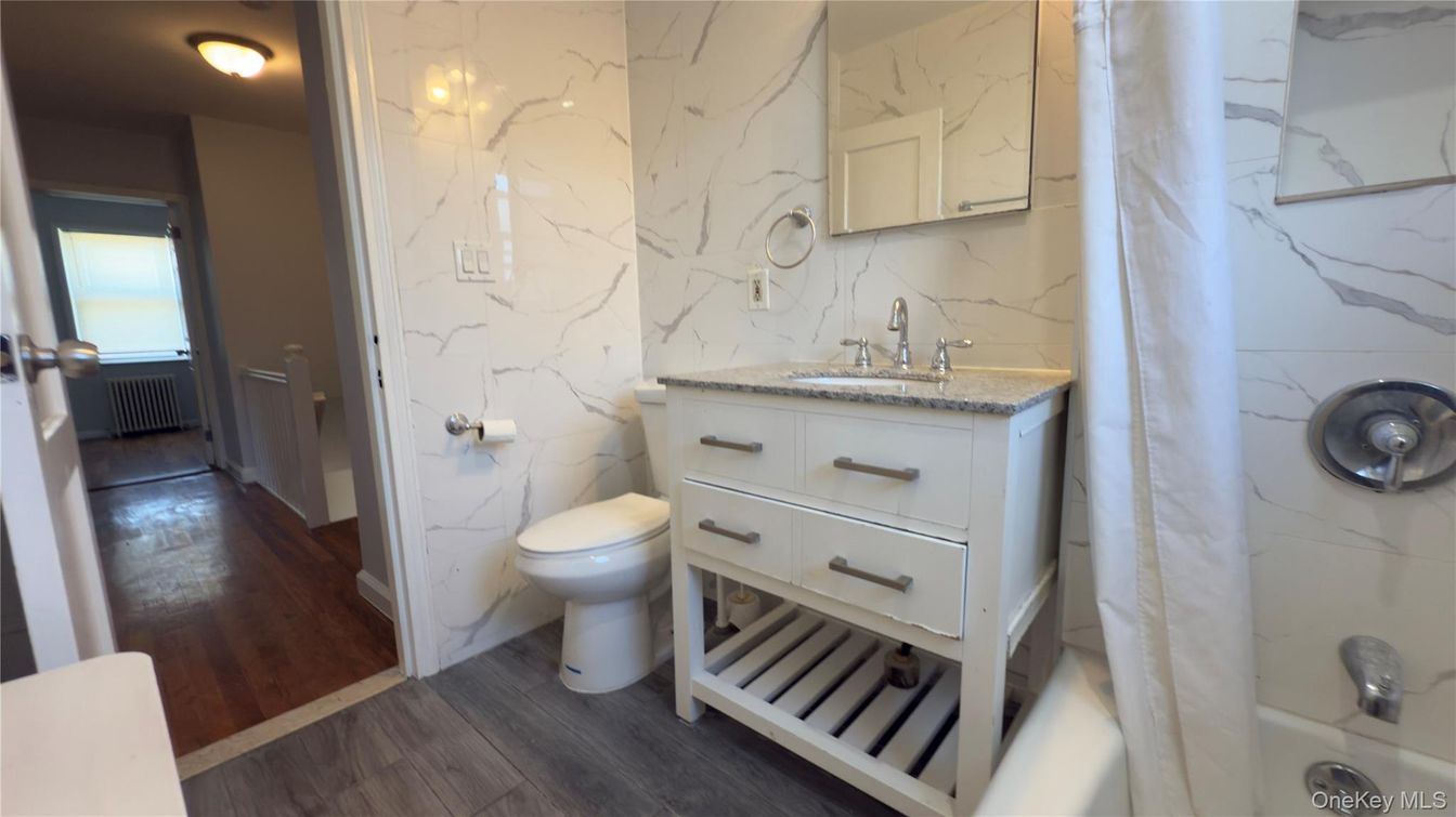 Bathroom, Interior, Marble Walls, Wood Texture Flooring