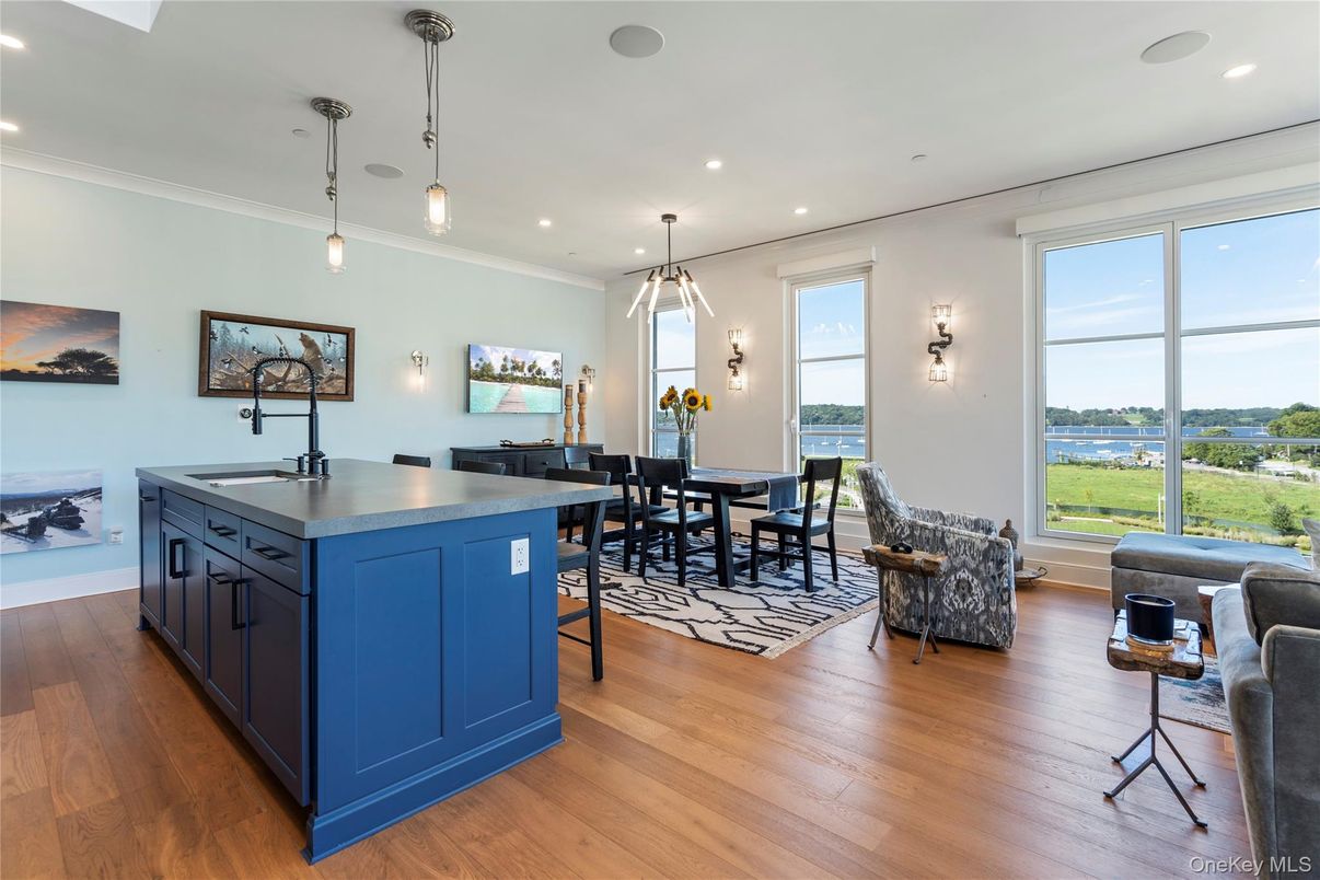 Dining room, Interior, Pendant Lights, Recessed Lighting, Wood Texture Flooring