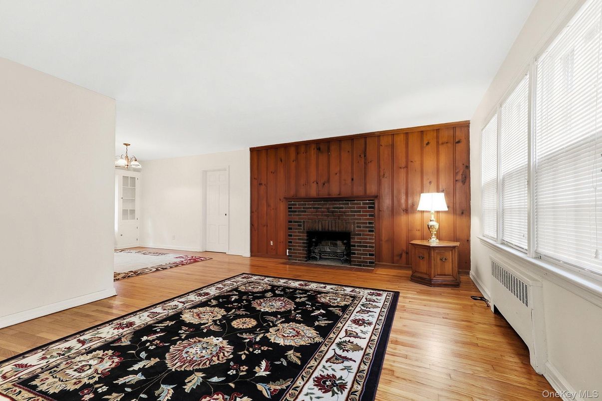 Chandelier, Empty room, Fireplace, Interior, Wood Texture Flooring, Wooden Walls