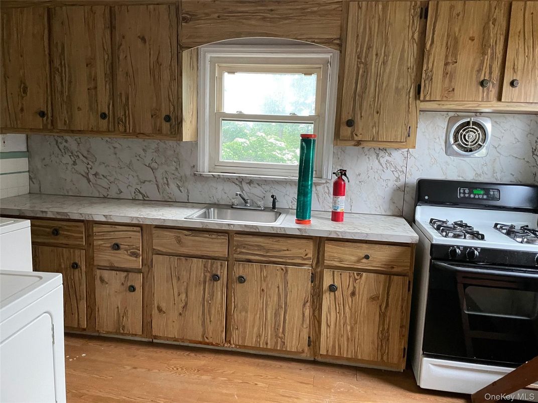 Interior, Kitchen, Marble Walls, Wood Texture Flooring