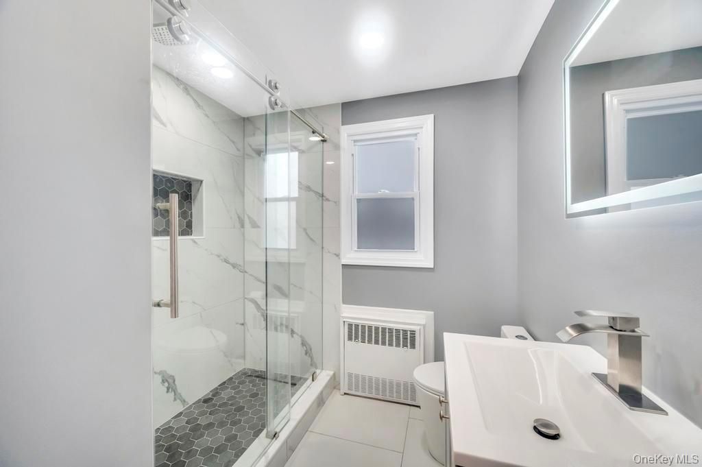 Bathroom, Glass Shower, Interior, Marble Walls, Recessed Lighting