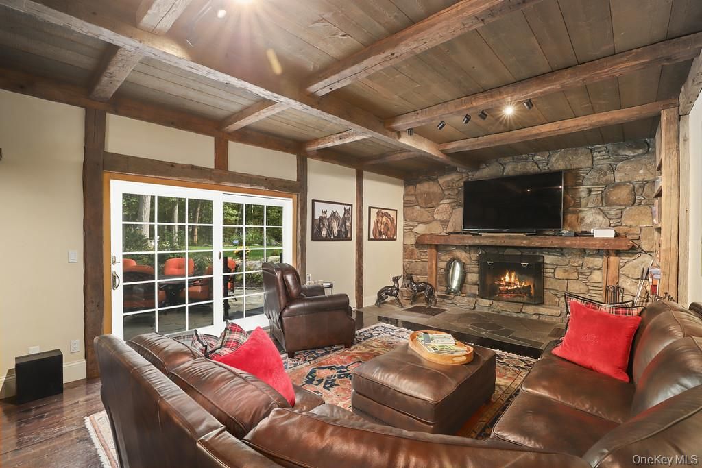 Fireplace, Interior, Living room, Stone Walls, Wooden Beams, Wooden Ceilings, Wood Texture Flooring