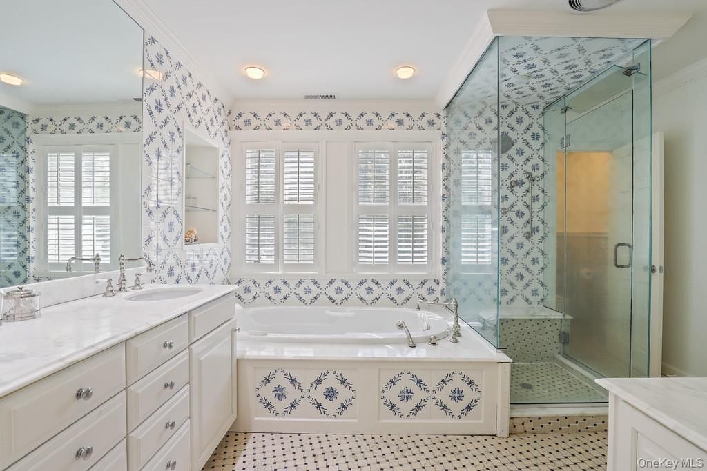 Bathroom, Dual Sink Vanities, Glass Shower, Interior, Recessed Lighting