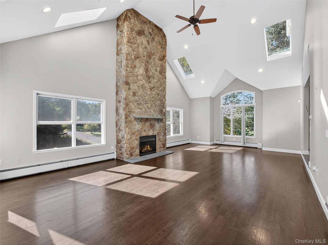 Empty room, Fireplace, Interior, Recessed Lighting, Wood Texture Flooring