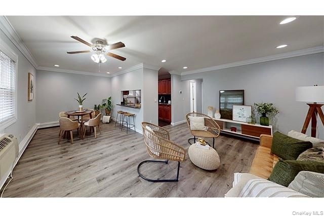 Dining room, Interior, Kitchen, Living room, Recessed Lighting, Wood Texture Flooring