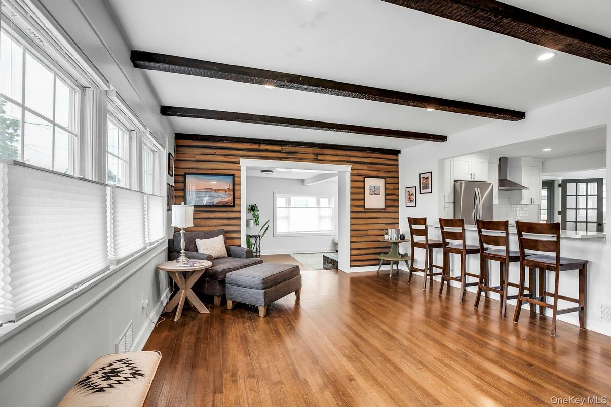 Dining room, Interior, Kitchen, Recessed Lighting, Wooden Beams, Wood Texture Flooring, Wooden Walls