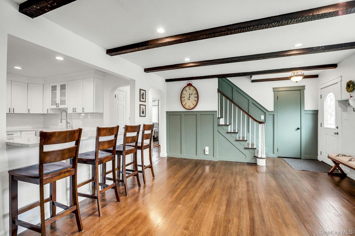 Interior, Kitchen, Recessed Lighting, Wooden Beams, Wood Texture Flooring