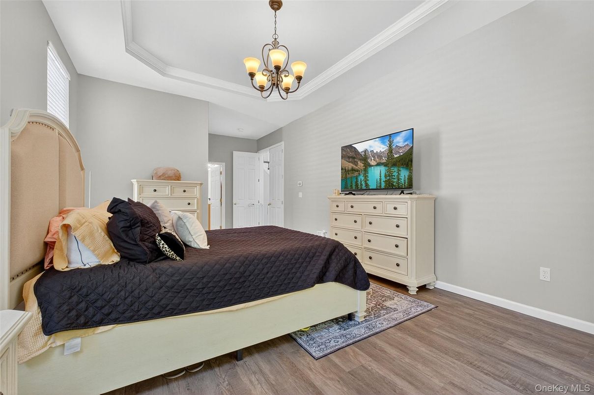 Bedroom, Chandelier, Interior, Wood Texture Flooring