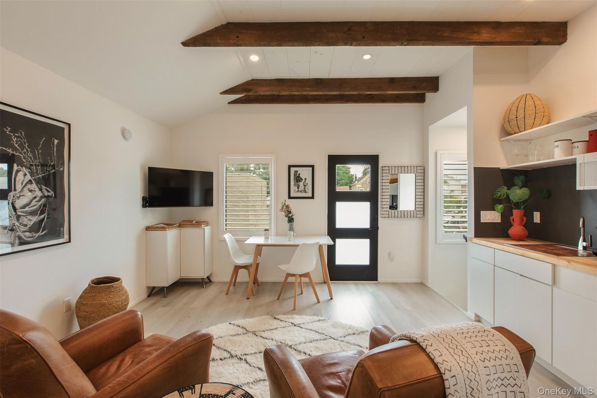 Home Office, Interior, Recessed Lighting, Wooden Beams, Wood Texture Flooring