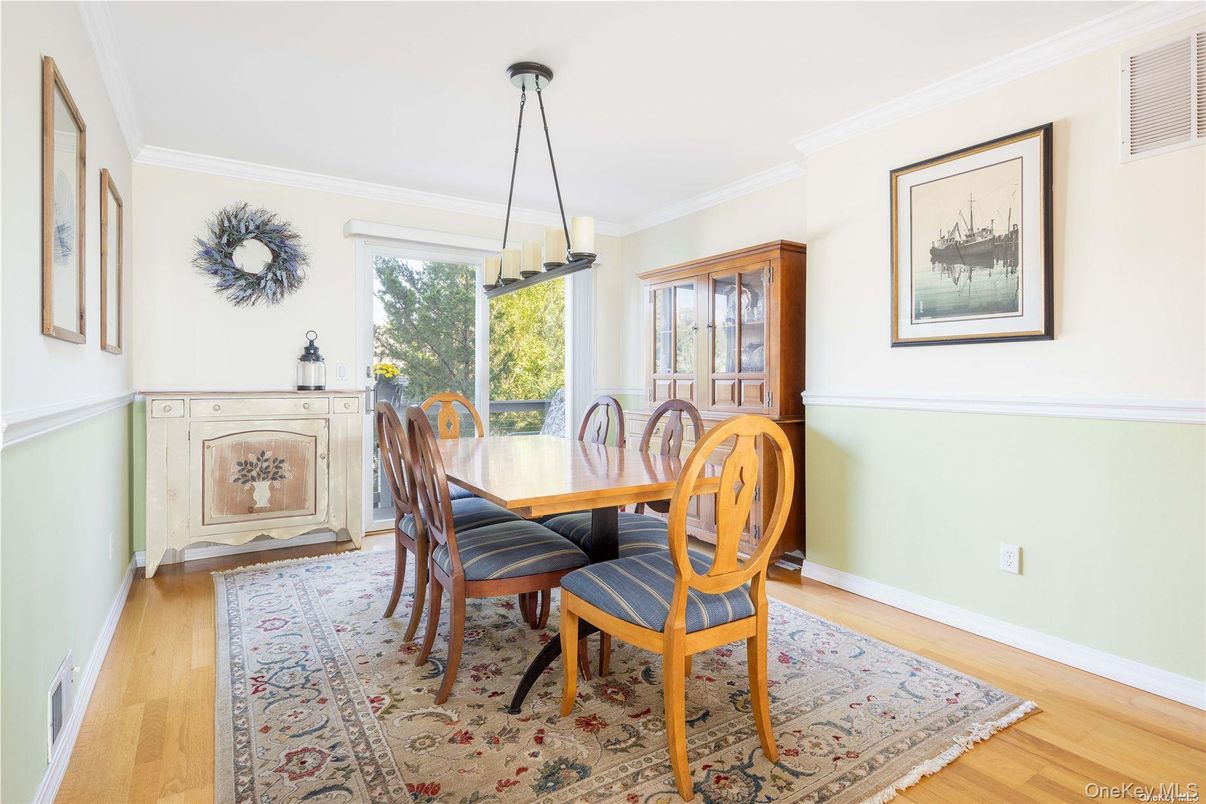 Dining room, Interior, Pendant Lights, Wood Texture Flooring
