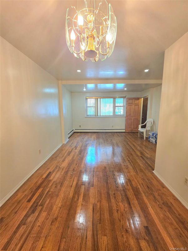 Chandelier, Empty room, Interior, Recessed Lighting, Wood Texture Flooring