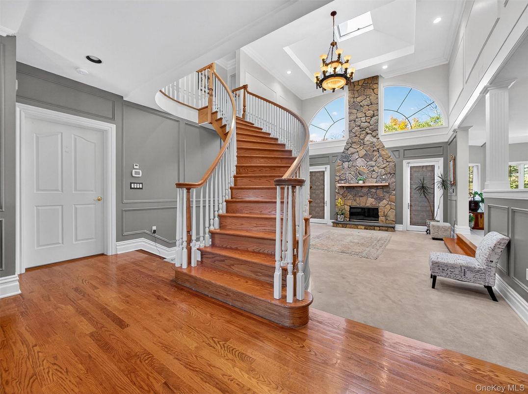 Fireplace, Interior, Pendant Lights, Recessed Lighting, Wood Texture Flooring