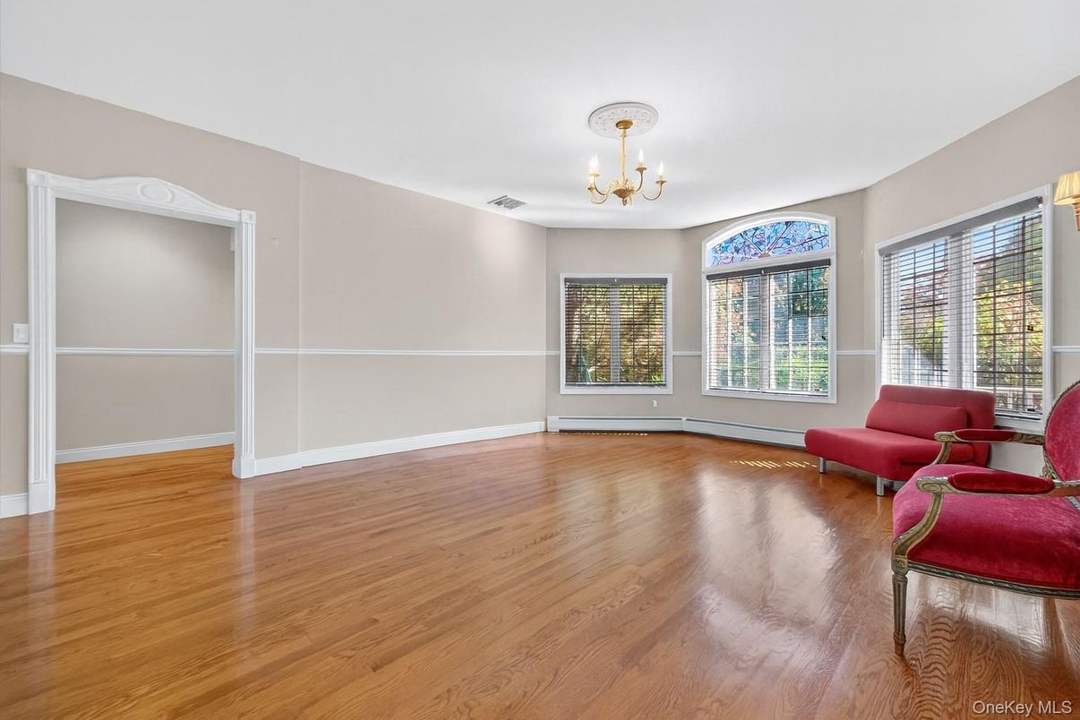 Chandelier, Empty room, Interior, Living room, Wood Texture Flooring