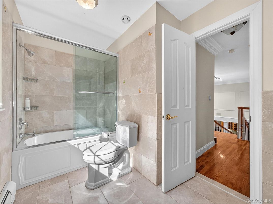 Bathroom, Glass Shower, Interior, Wood Texture Flooring