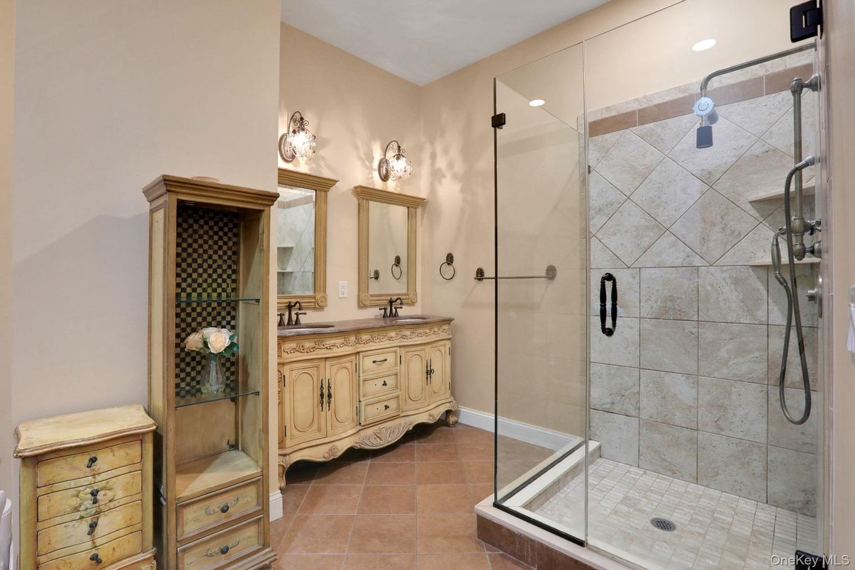 Bathroom, Dual Sink Vanities, Glass Shower, Interior, Recessed Lighting