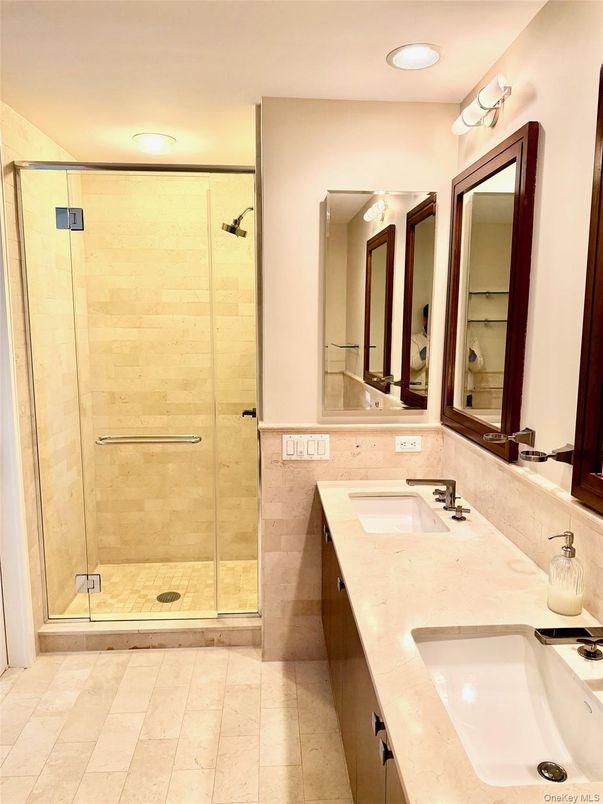 Bathroom, Dual Sink Vanities, Glass Shower, Interior, Recessed Lighting