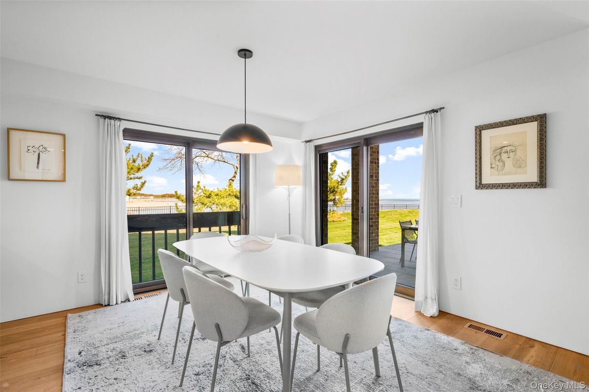 Dining room, Interior, Pendant Lights, Wood Texture Flooring