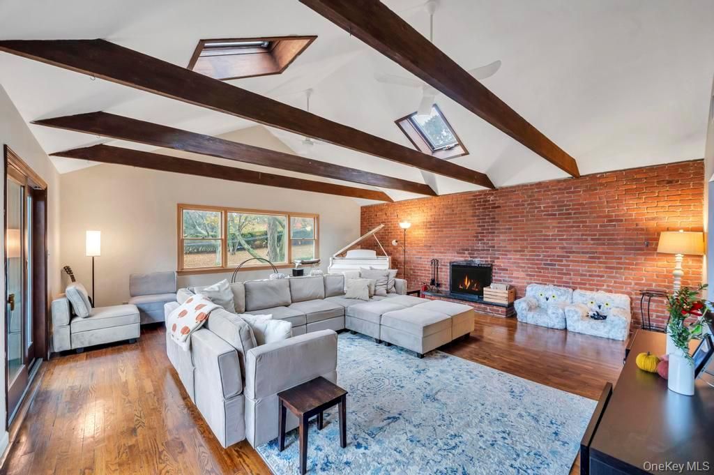 Fireplace, Interior, Living room, Stone Walls, Wooden Beams, Wood Texture Flooring