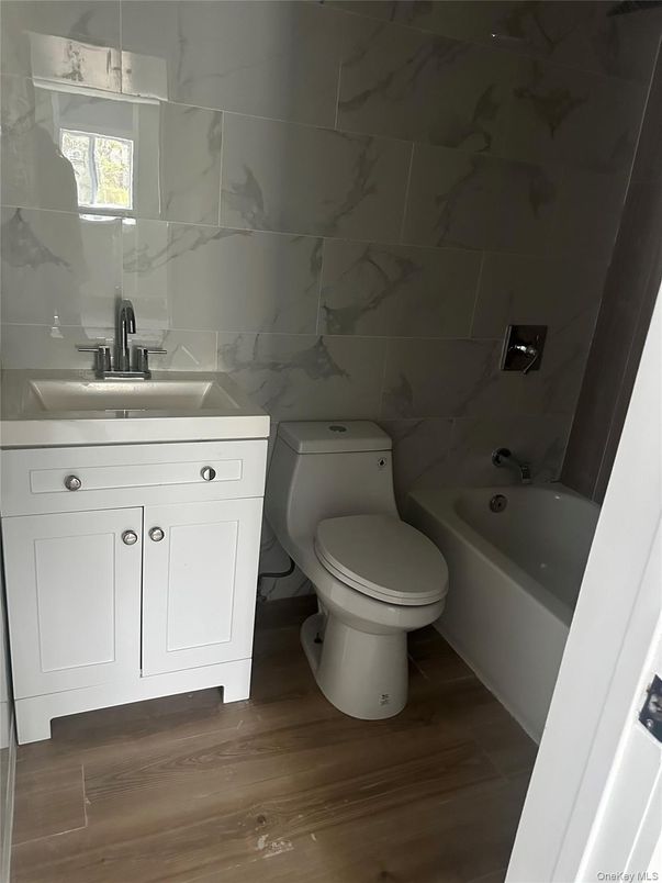 Bathroom, Interior, Marble Walls, Wood Texture Flooring