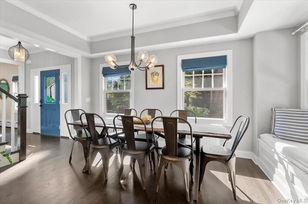 Chandelier, Dining room, Interior, Pendant Lights, Wood Texture Flooring