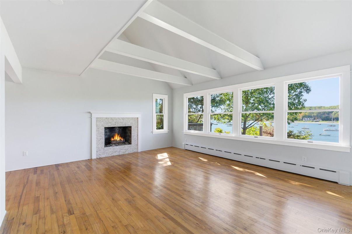 Empty room, Fireplace, Interior, Water, Wood Texture Flooring