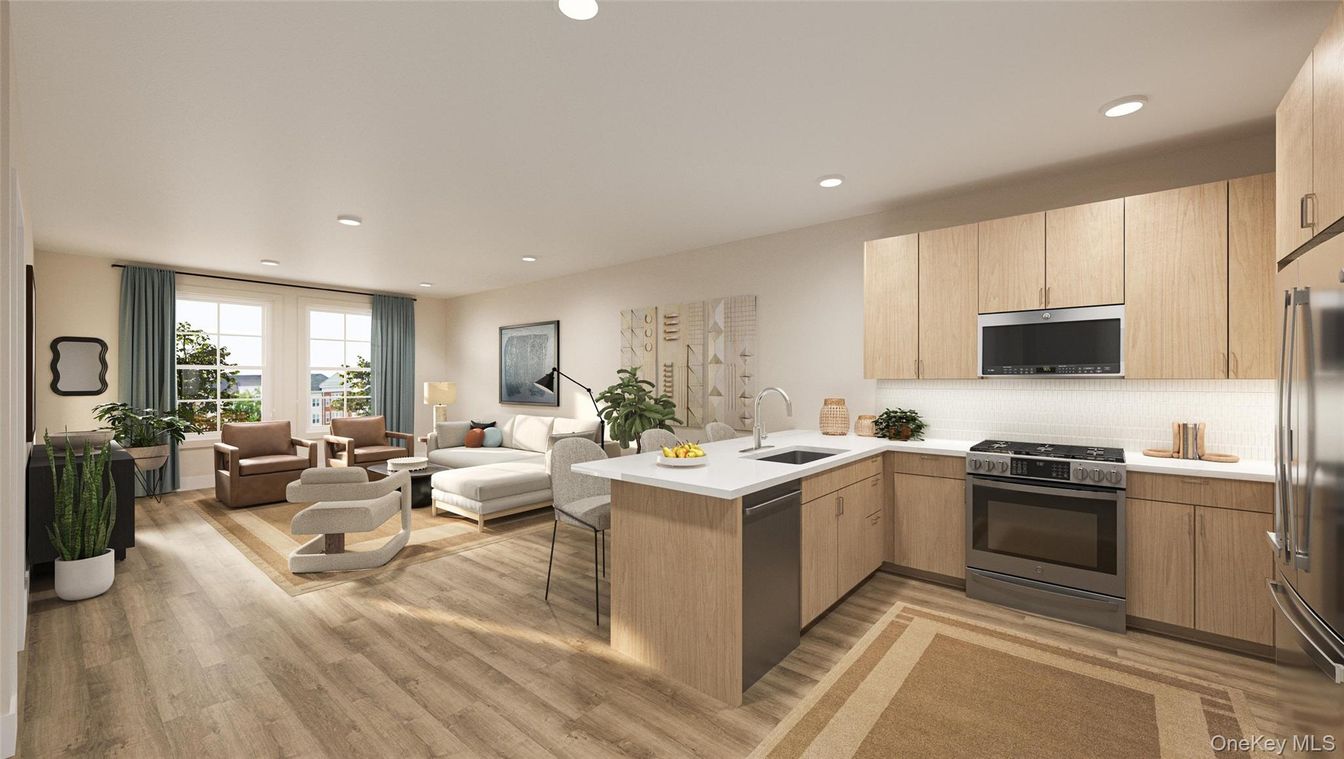 Interior, Kitchen, Living room, Recessed Lighting, Stainless Steel Appliances, Wood Texture Flooring