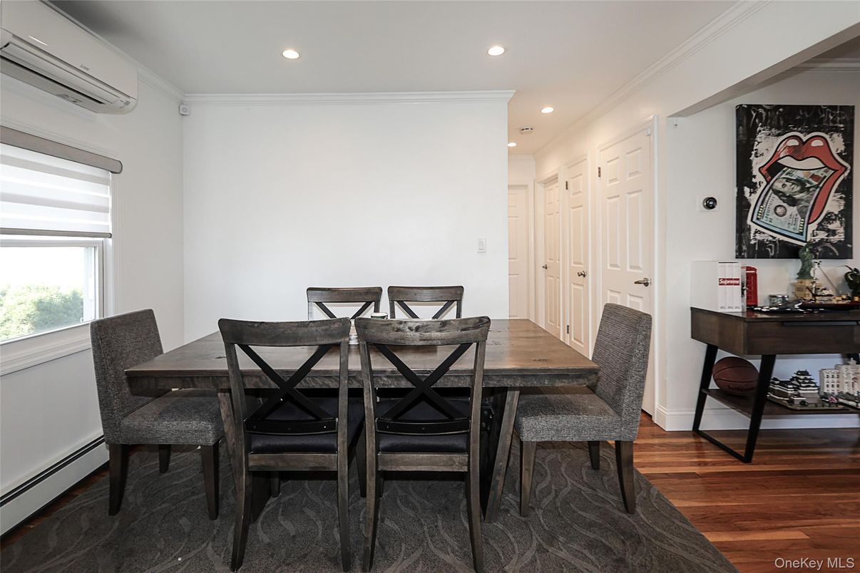 Dining room, Interior, Recessed Lighting, Wood Texture Flooring