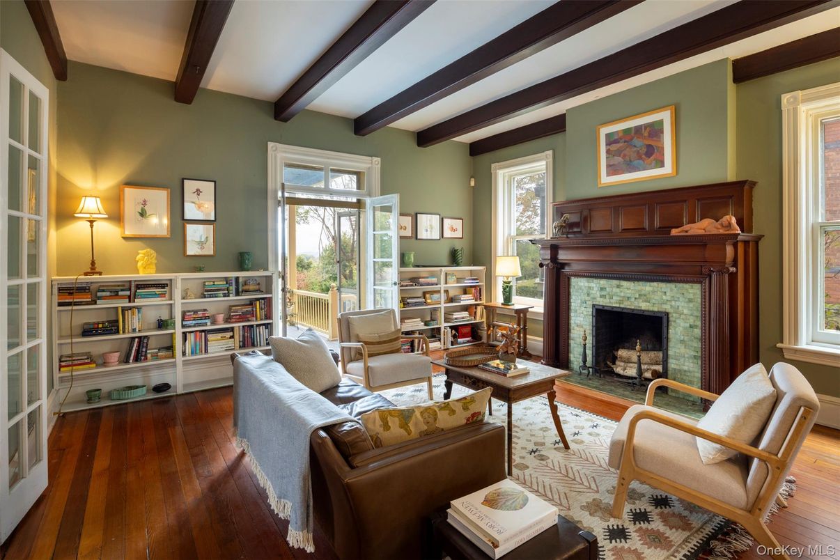 Fireplace, Interior, Living room, Wooden Beams, Wood Texture Flooring