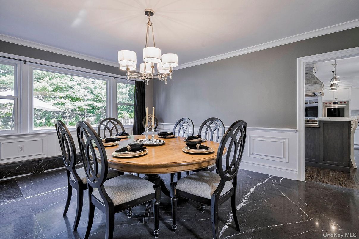 Chandelier, Dining room, Interior, Marble