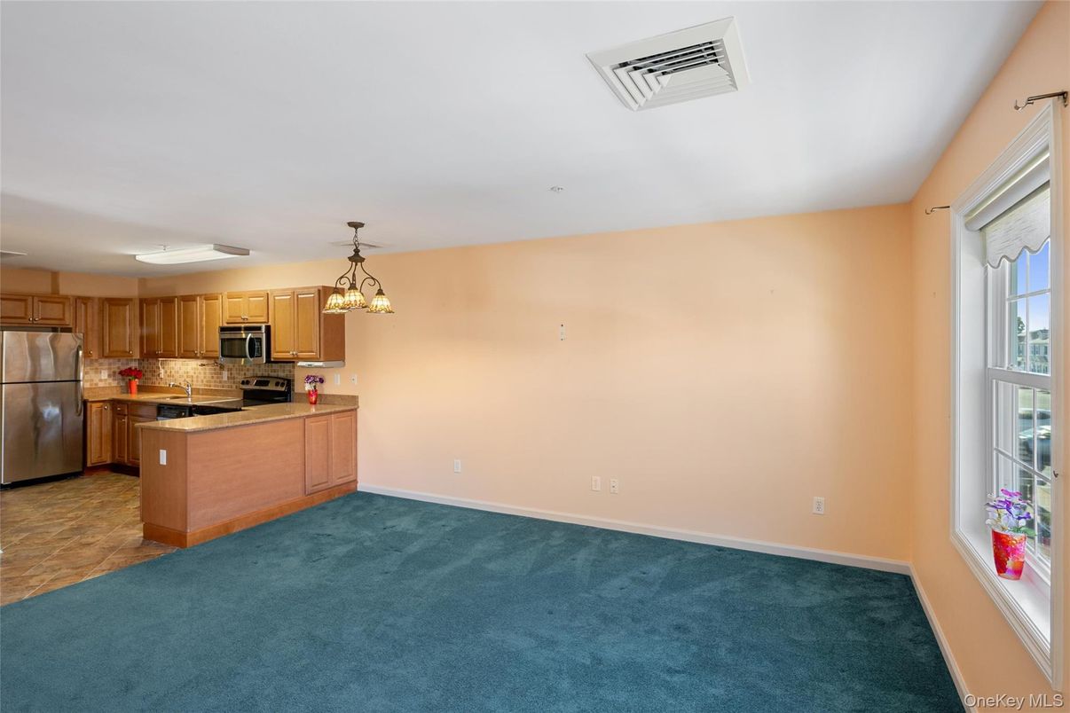 Empty room, Interior, Kitchen, Pendant Lights, Stainless Steel Appliances